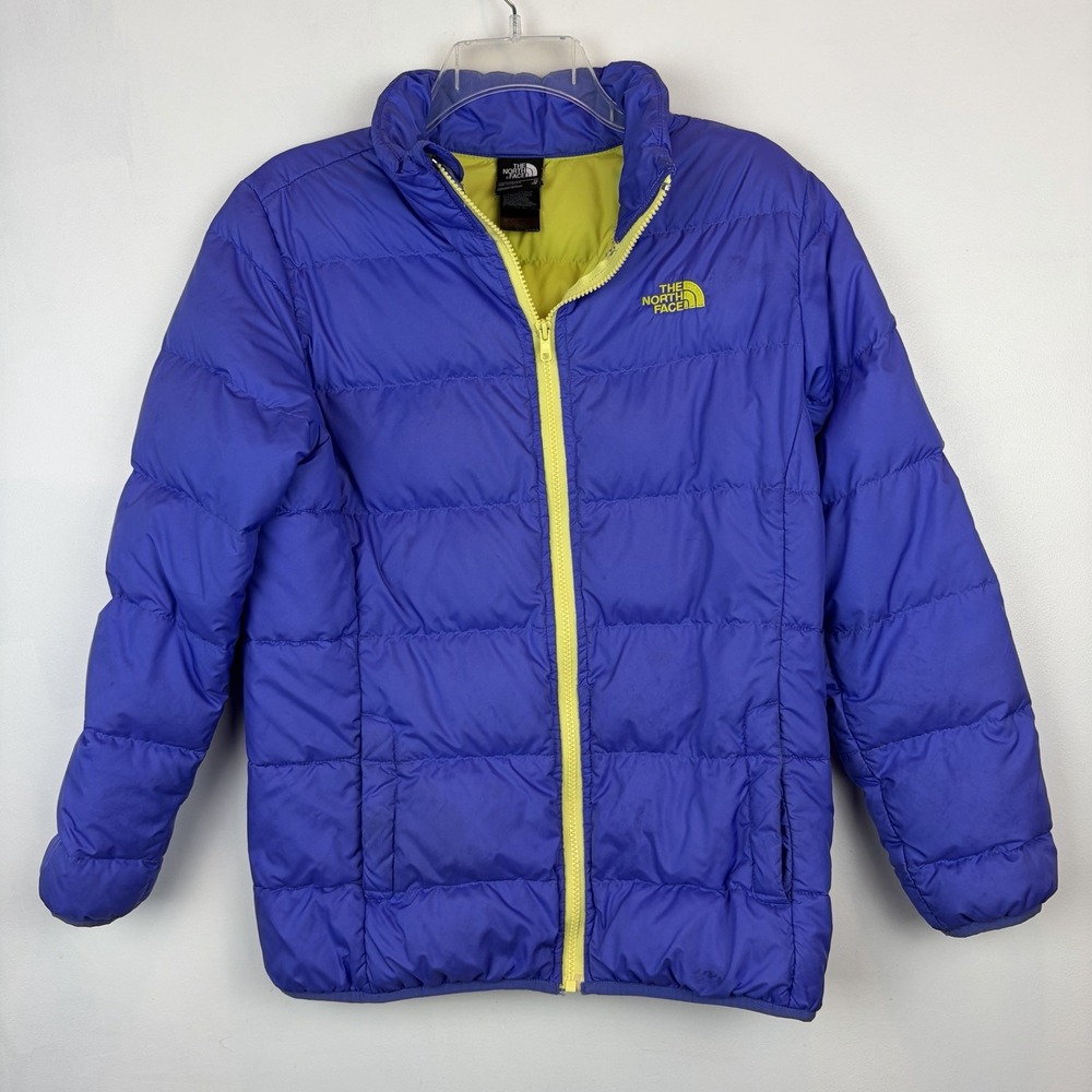 The North Face Down Puffer Youth Girls XL 18 Goose 550 Jacket Coat Purple Read